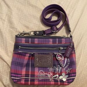 Coach Poppy purple and red plaid crossbody bag/purse